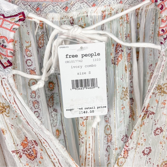 Free People Dance Magic Sheer Tunic Top Size Small Ivory Boho Embroidered Casual - Picture 13 of 13